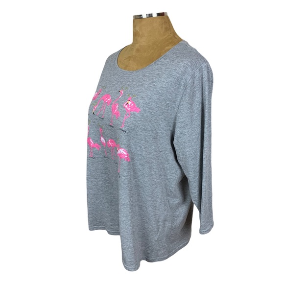 Caribbean Joe Pink Flamingo Reindeer Cotton Tee - Picture 4 of 9